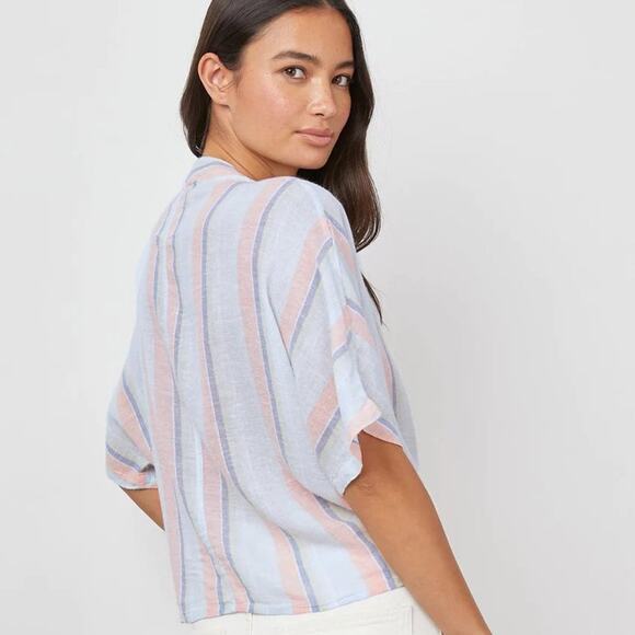 NEW Rails Thea Linen Tie Waist Blouse Biarritz Multi Stripe Medium - Picture 2 of 16